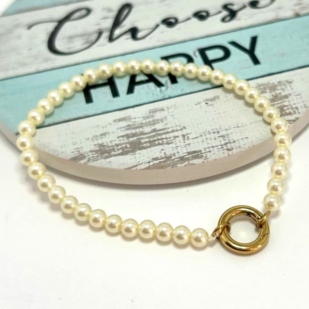 Glass Pearl Charm Keeper Bracelet