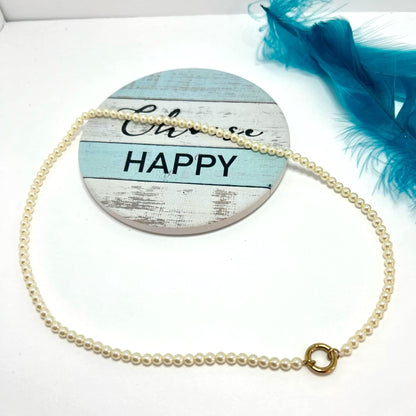 18" Glass Pearl Necklace with Stainless Steel Charm Keeper